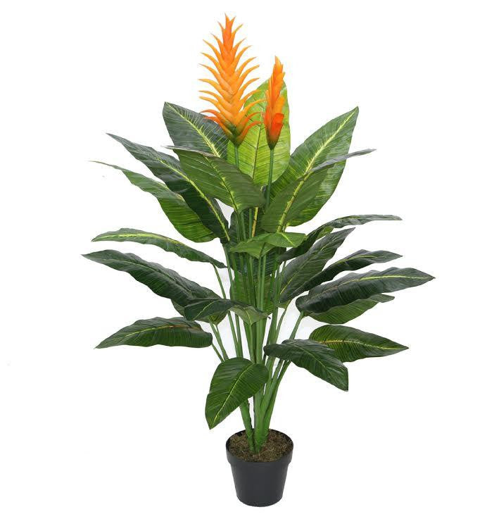 53.25" Decorative Potted Artificial Green and Orange Bird of Paradise Plant