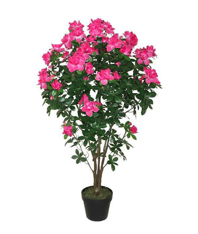 43.25" Decorative Potted Artificial Green and Pink Azalea Flower Tree