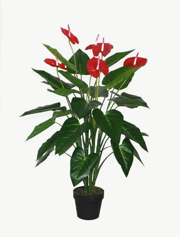 41" Decorative Potted Artificial Tropical Green and Red Anthurium Plant