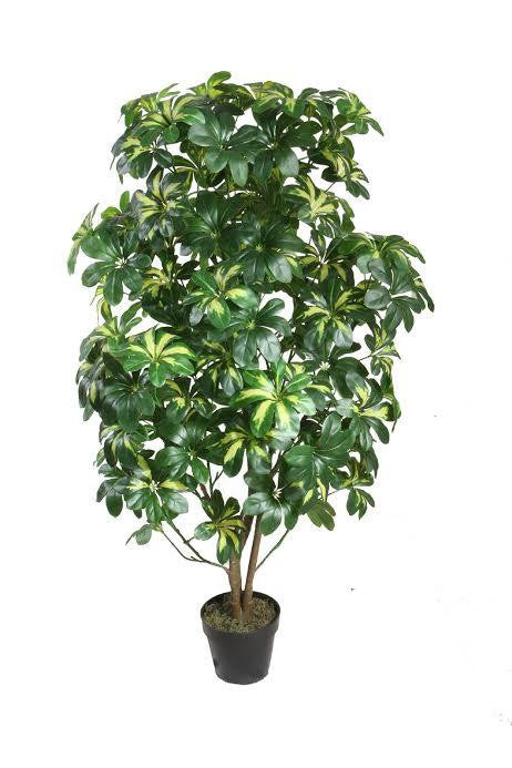 51" Decorative Potted Artificial Two Tone Green Scheffera Plant Tree