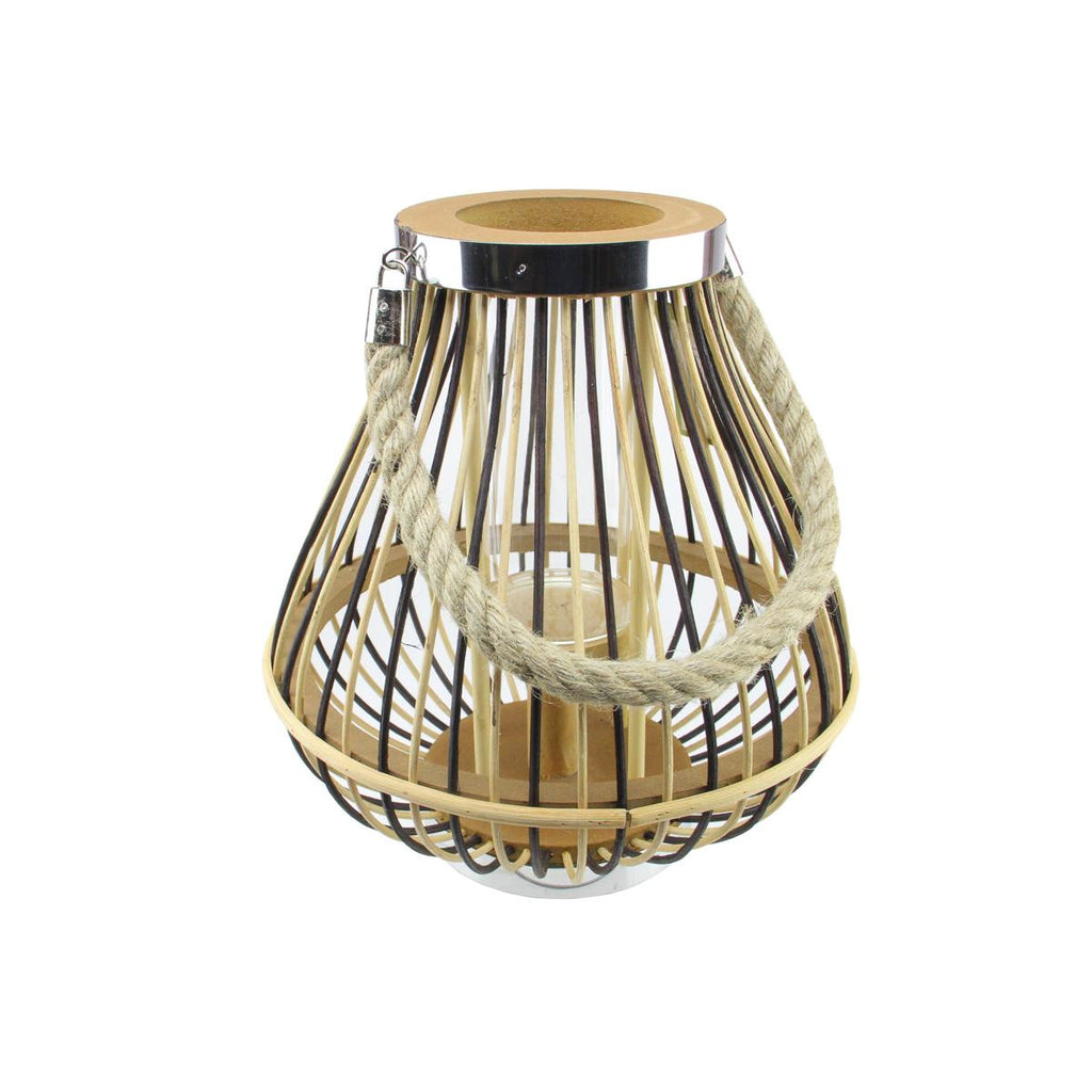 11" Rustic Chic Pear Shaped Rattan Candle Holder Lantern with Jute Handle