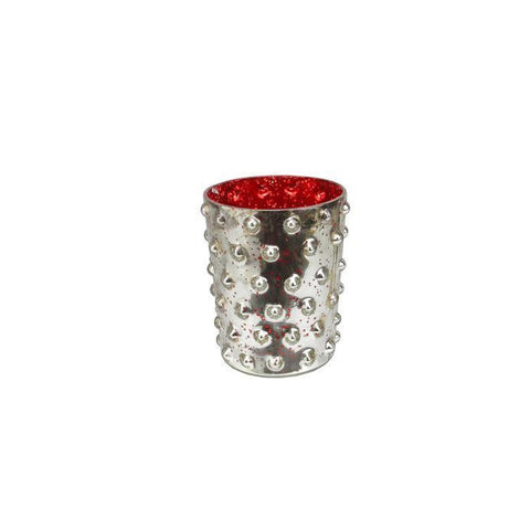 5" Red and Silver Hobnail Mercury Glass Decorative Votive Candle Holder