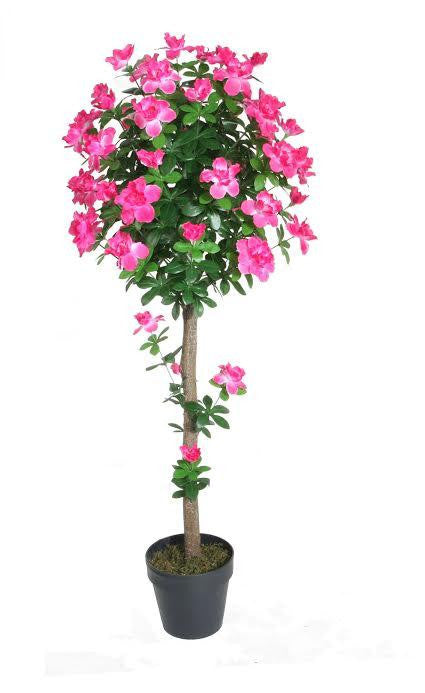 54.5" Decorative Potted Artificial Green and Pink Azalea Flower Tree