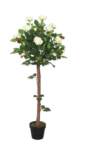 49.5" Decorative Potted Artificial White Floral Rose Garden Tree