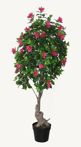 74.75" Decorative Potted Artificial Green, Pink and Red Bougainvillea Tree