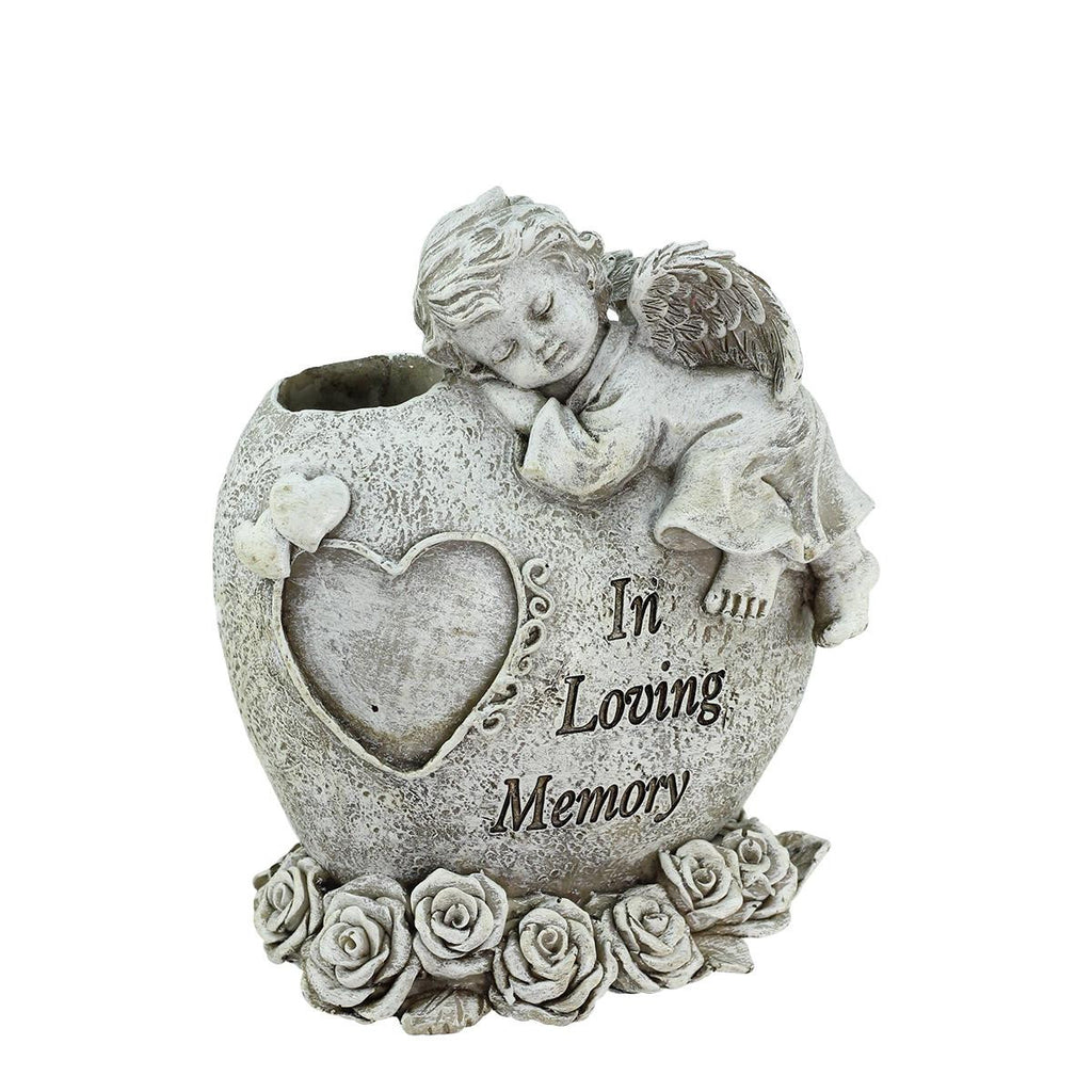 6.5" Religious "In Loving Memory" Sleeping Bereavement Angel Outdoor Garden Statue Bud Vase