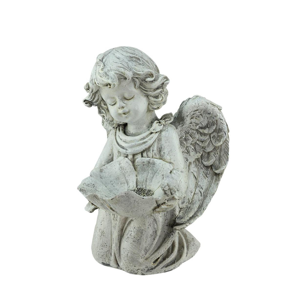 9.5" Heavenly Gardens Distressed Kneeling Cherub Angel Bird Feeder Outdoor Patio Garden Statue