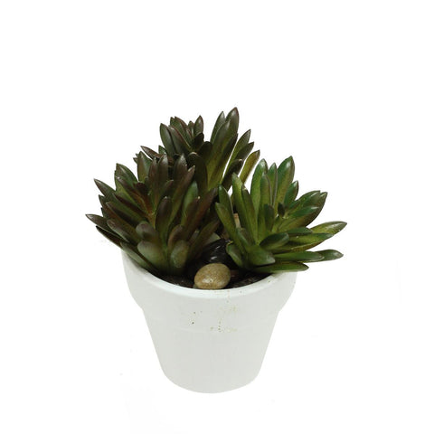 4" Decorative Artificial Green and Red Spring Succulent in a Round White Pot with Stones