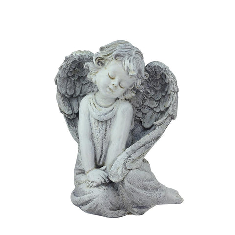 9.5" Heavenly Gardens Distressed Gray Sitting Cherub Angel Outdoor Patio Garden Statue