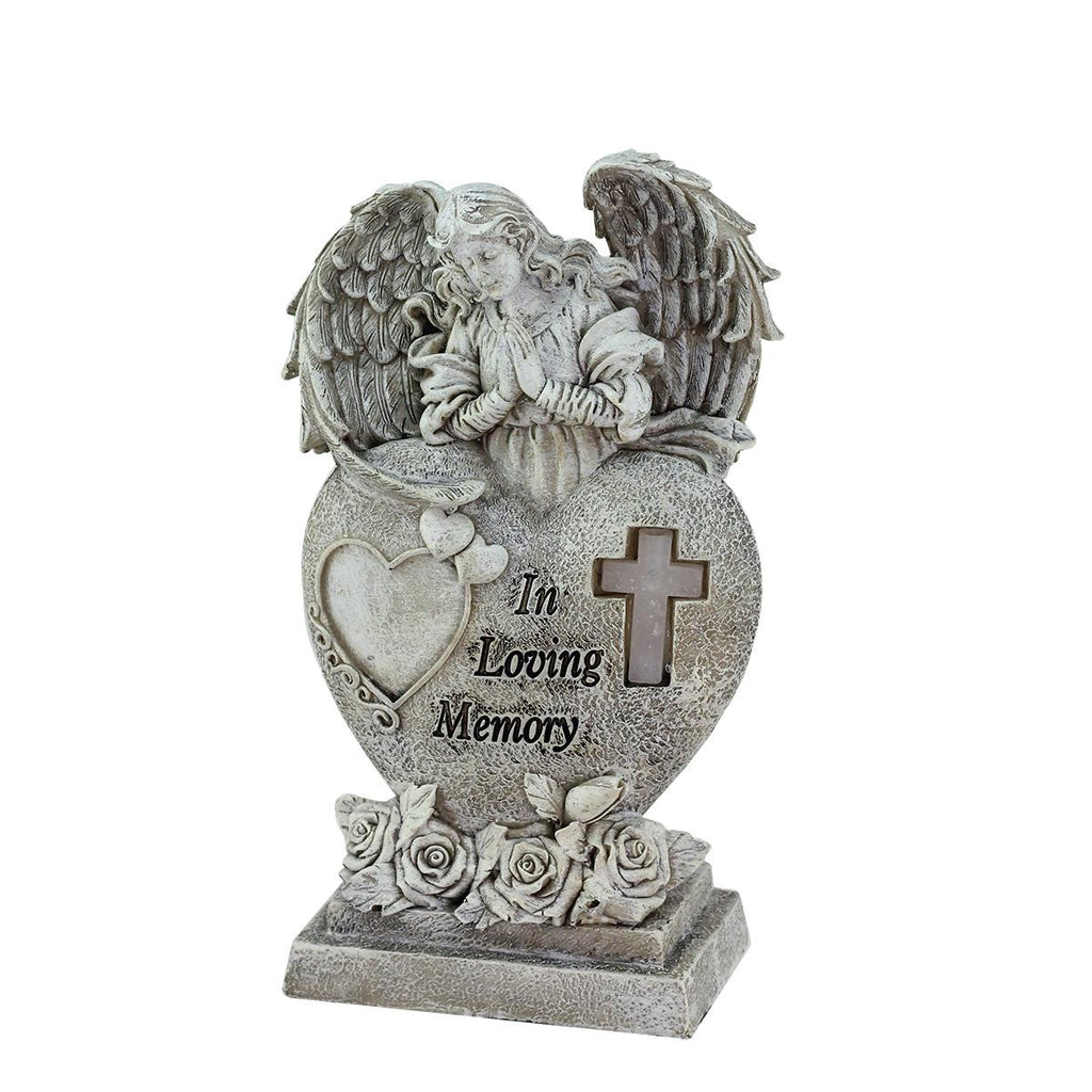 6.5" Religious "In Loving Memory" Praying Bereavement Angel Solar Powered Outdoor Garden Statue