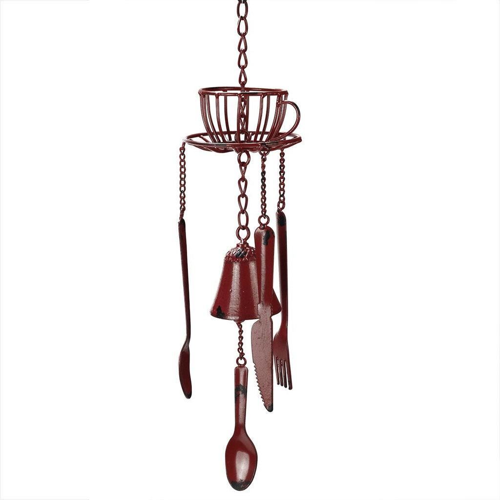 23.25" Red Cafe Themed Hanging Outdoor Garden Wind Chime Decoration