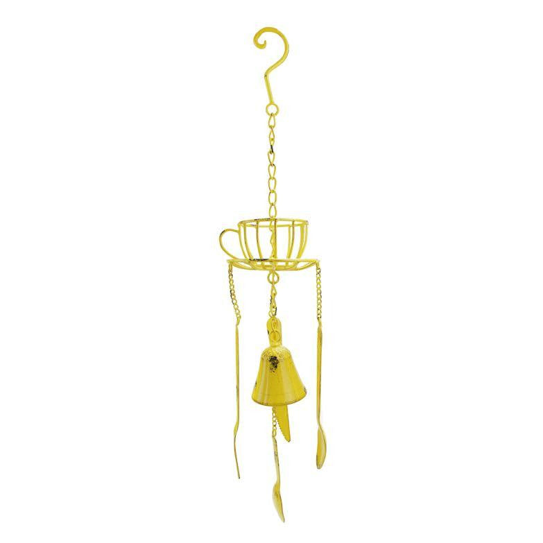 23.25" Yellow Cafe Themed Hanging Outdoor Garden Wind Chime Decoration