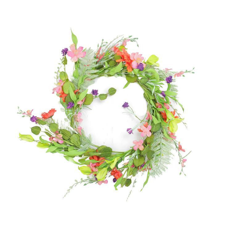 22" Decorative Orange and Pink Daisy Flower Artificial Spring Floral Wreath