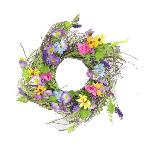 24" Decorative Multicolored Wild Flower Artificial Spring Floral Wreath