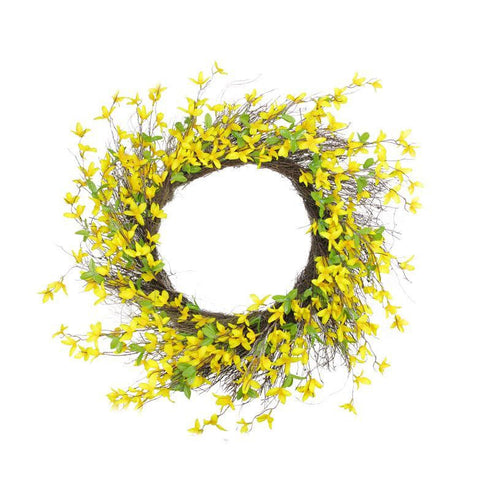 30" Decorative Yellow and Green Forsythia Artificial Spring Floral Wreath