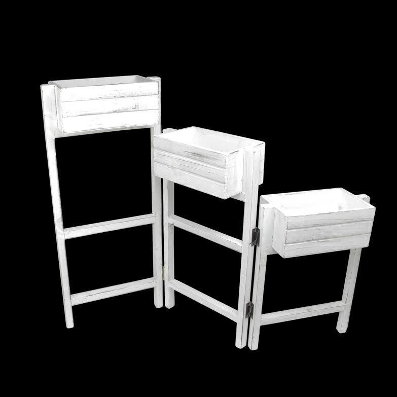 27.25" Decorative White 3 Tier Hinged Wooden Garden Planter Stand