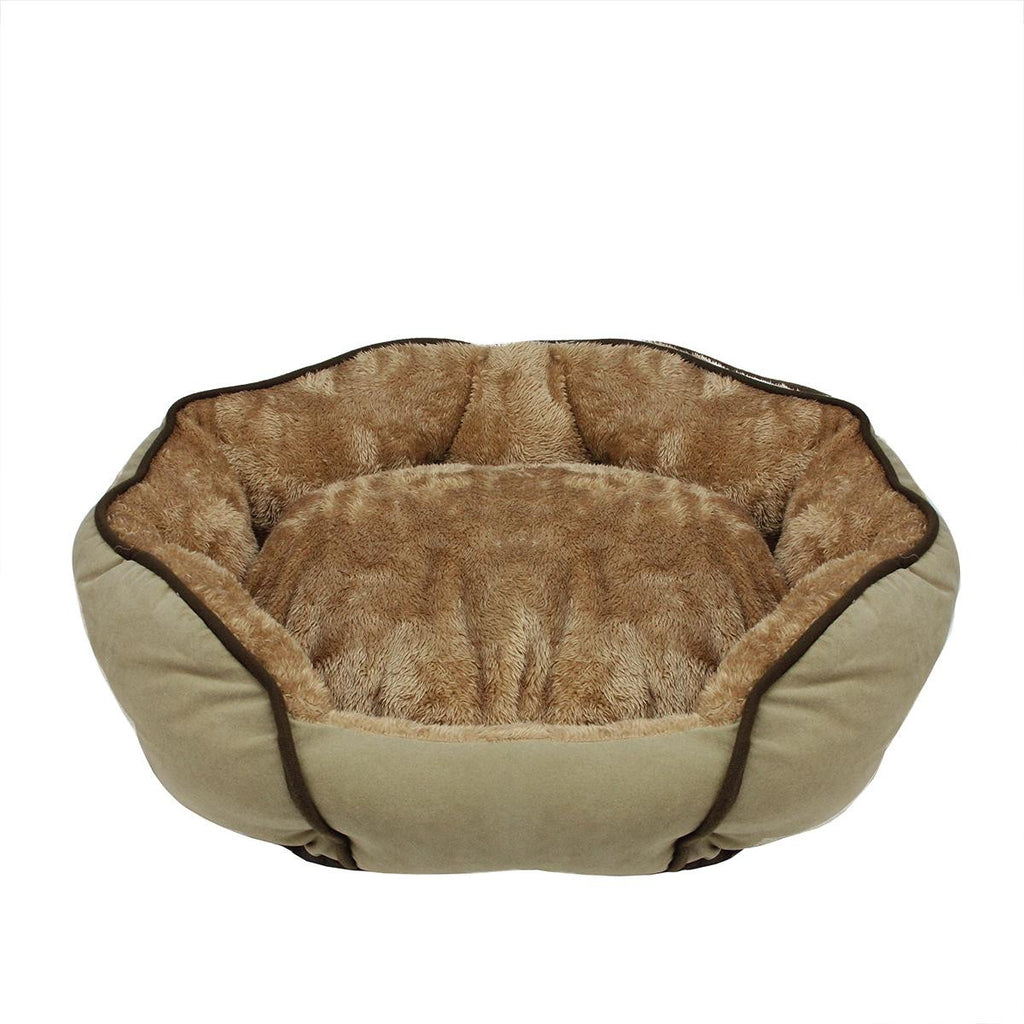 Soft Light Brown Faux Fur Self Heating Plush Dog Bed Sleeper Lounge - Large