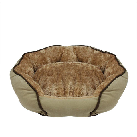 Soft Light Brown Faux Fur Self Heating Plush Dog Bed Sleeper Lounge - Large