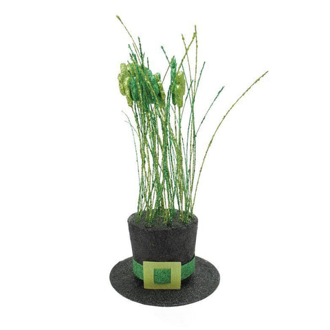 11" Two Tone Green and Black Glitter Shamrock Hat St. Patrick's Day Table Top Decoration