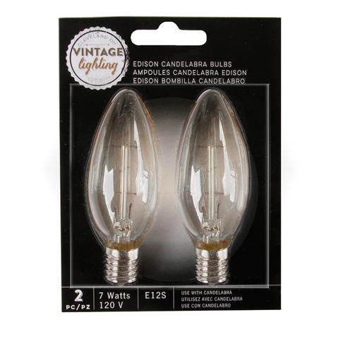 Pack of 2 Cleveland Vintage Lighting Edison Style E12S Base Candelabra Bulbs - 7 Watts