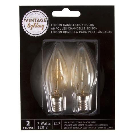 Pack of 2 Cleveland Vintage Lighting Edison Style E17 Base Candlestick Bulbs - 7 Watts