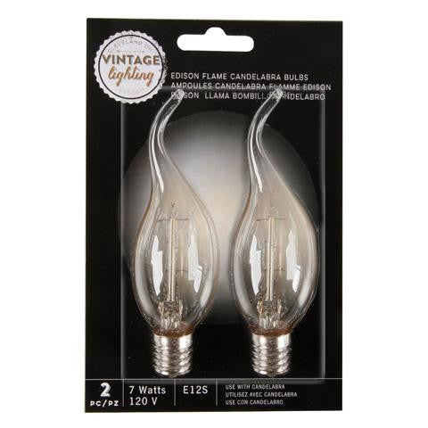 Pack of 2 Cleveland Vintage Lighting Edison Style E12S Base Flame Candelabra Bulbs - 7 Watts