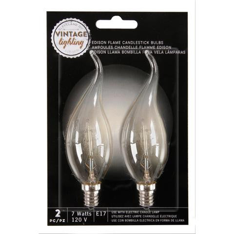 Pack of 2 Cleveland Vintage Lighting Edison Style E17 Base Flame Candlestick Bulbs - 7 Watts