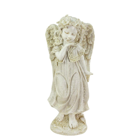 10.25" Heavenly Gardens Distressed Ivory Angel Girl with Floral Crown Outdoor Patio Garden Statue