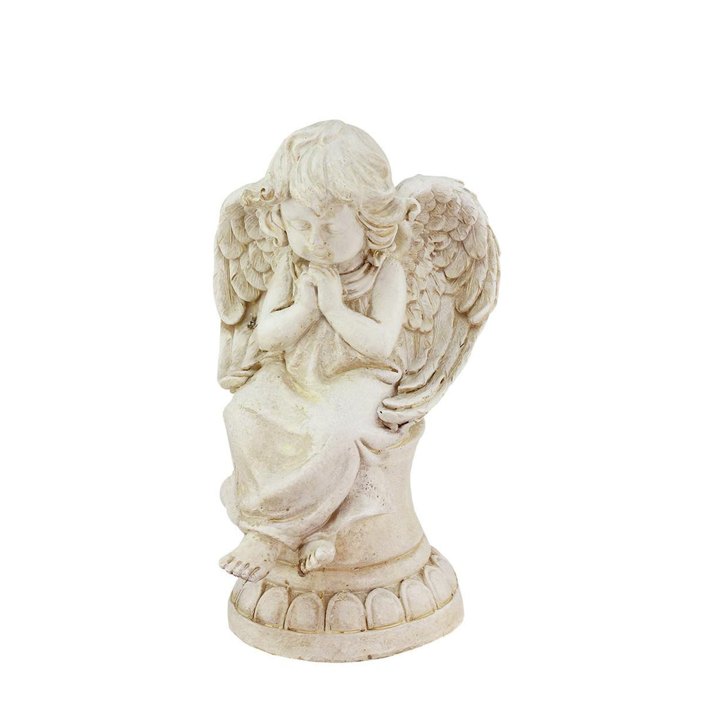 9.5" Heavenly Gardens Distressed Ivory Cherub Angel on Pedestal Outdoor Garden Statue