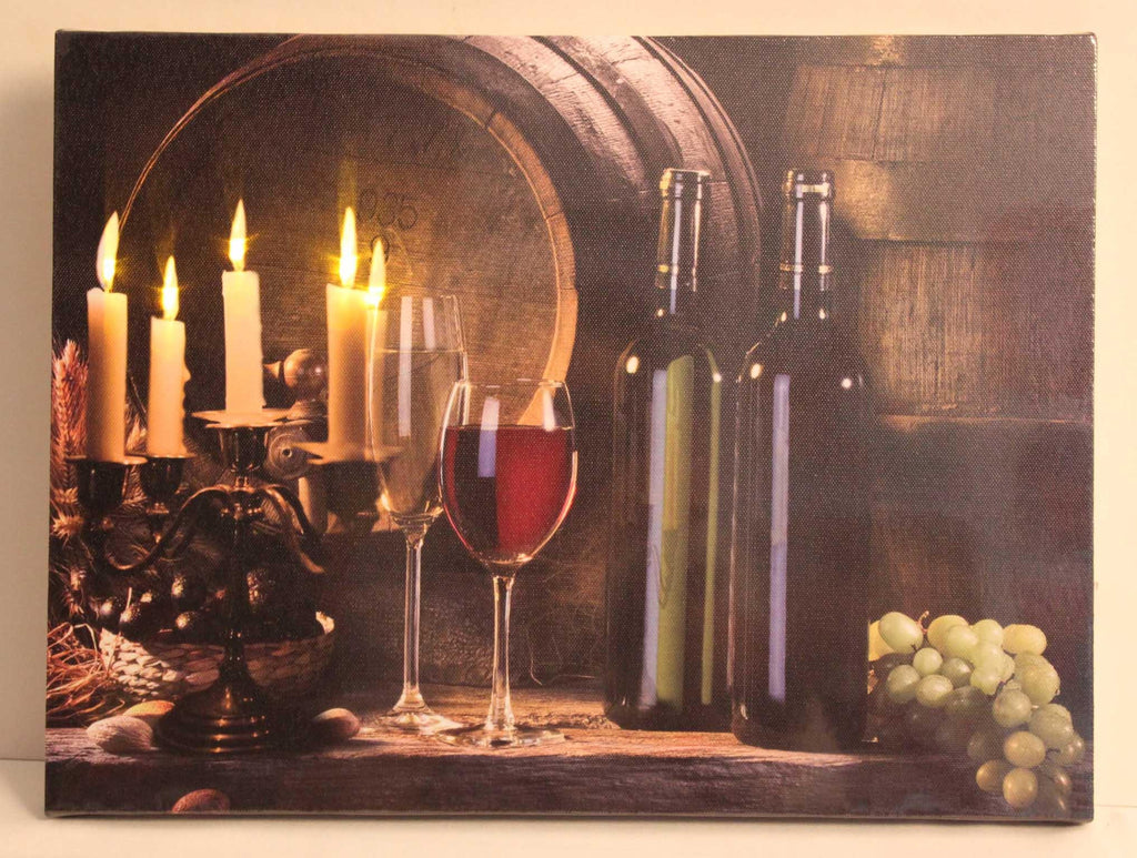 LED Lighted Flickering Candles and Wine Canvas Wall Art 11.75" x 15.75"