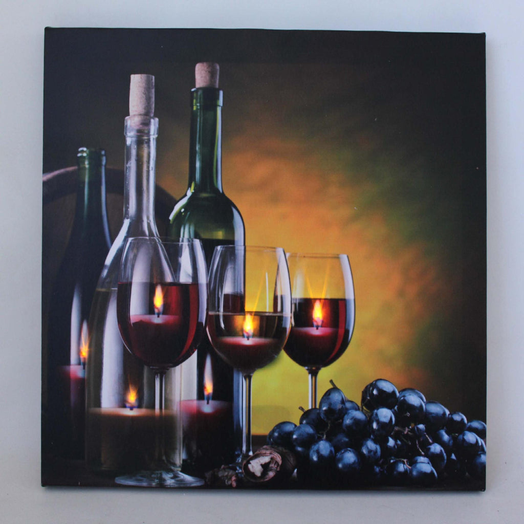 LED Lighted Flickering Wine, Grapes and Candles Canvas Wall Art 11.75" x 15.75"