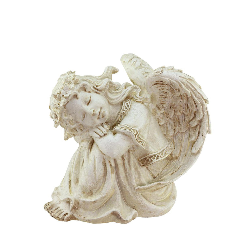 8.5" Heavenly Gardens Distressed Ivory Religious Resting Angel Outdoor Patio Garden Statue