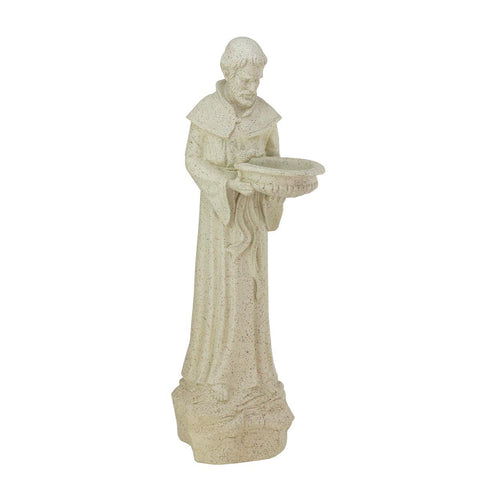 24" St. Francis of Assisi Speckled Gray Religious Bird Feeder Outdoor Garden Patio Statue