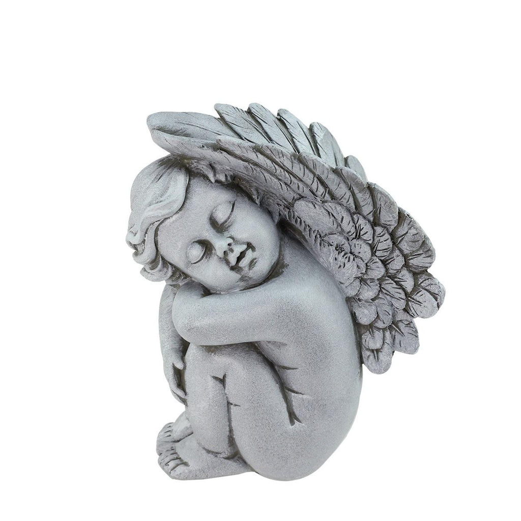 7" Heavenly Gardens Gray Left Facing Sleeping Cherub Angel Outdoor Patio Garden Statue