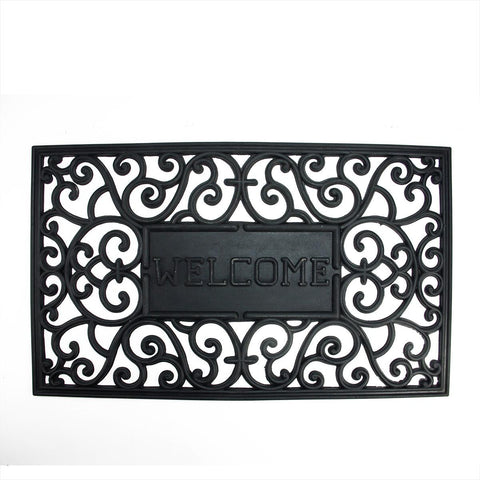 Decorative Black "Welcome" Outdoor Rubber Rectangular Door Mat 29.5" x 17.75"