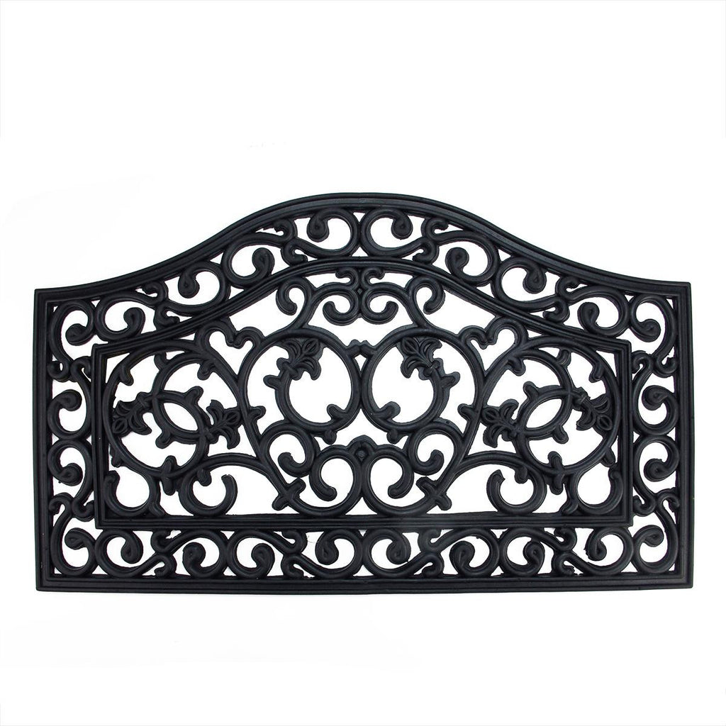 Decorative Black Scroll Outdoor Rubber Door Mat 29.5" x 17.75"