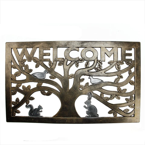 Decorative Copper and Silver "Welcome" Outdoor Rectangular Rubber Door Mat 30" x 18"