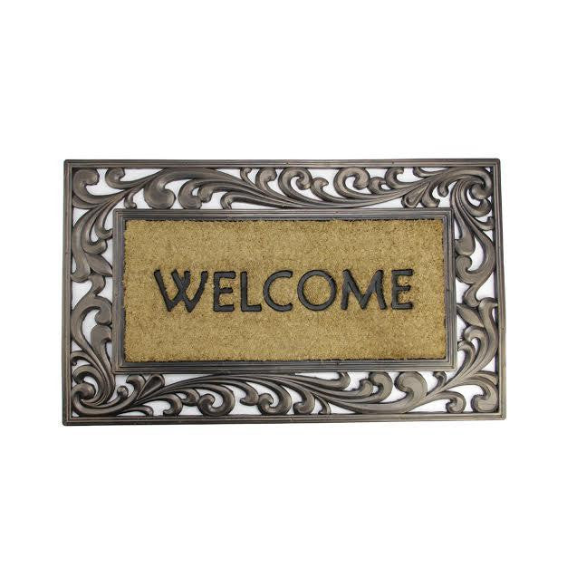 Decorative "Welcome" Rubber and Coir Outdoor Rectangular Door Mat 30" x 18"