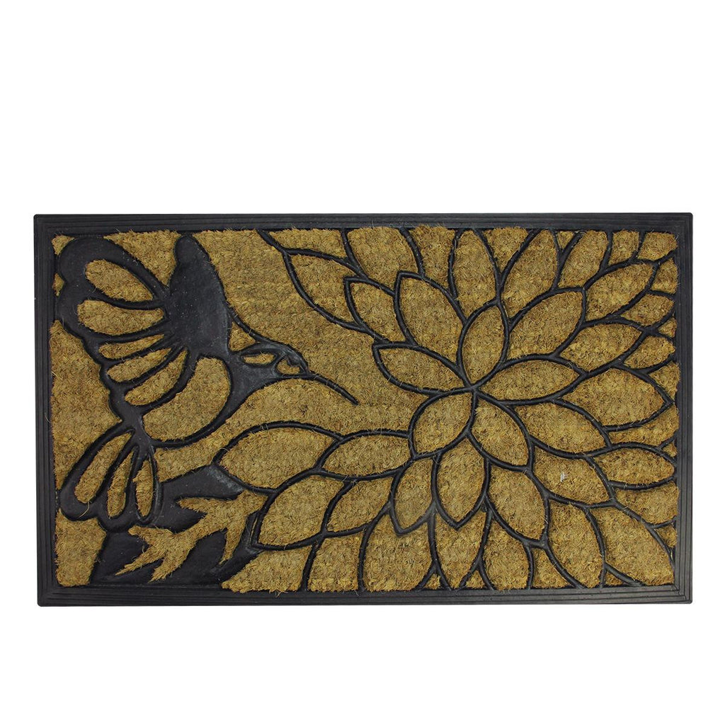 Decorative Black Rubber and Coir Outdoor Rectangular Door Mat 29.75" x 17.75"