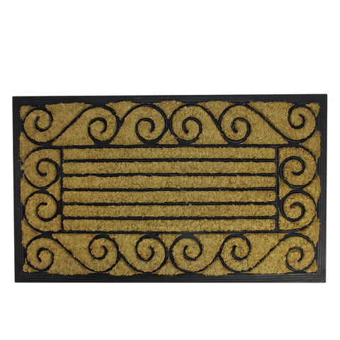 Decorative Black Rubber and Coir Outdoor Rectangular Door Mat 29.5" x 17.75"