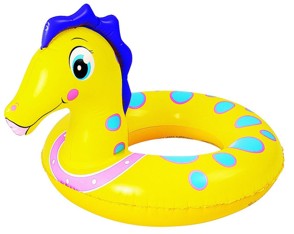 24" Yellow and Blue Seahorse Children's Inflatable Swimming Pool Inner Tube Ring