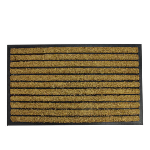 Decorative Black Rubber and Coir Striped Outdoor Rectangular Door Mat 29.5" x 17.75"