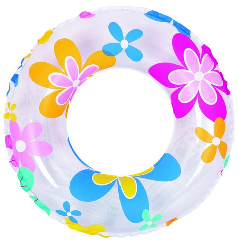 24" Retro Flower Print Inflatable Swimming Pool Inner Tube Ring Float