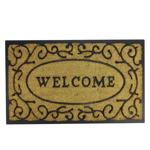 Decorative "Welcome" Rubber and Coir Outdoor Rectangular Door Mat 29.5" x 18"