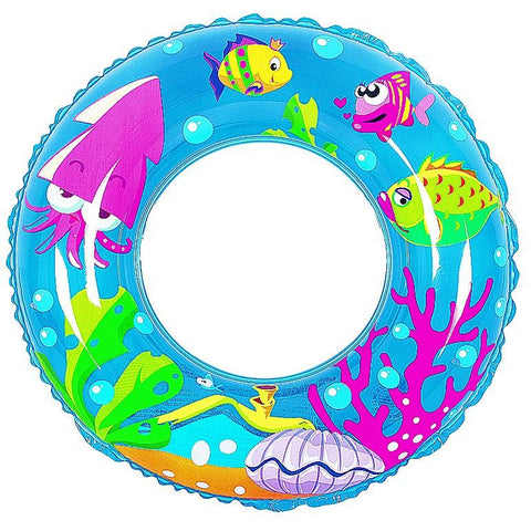 24" Blue Sea Fish Children's Inflatable Swimming Pool Inner Tube Ring Float