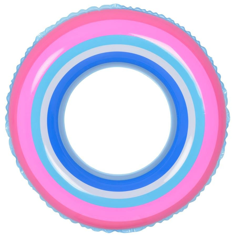 35" Blue and Pink Stripe Inflatable Swimming Pool Inner Tube Ring Float