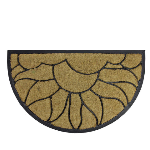 Decorative Black Rubber and Coir Outdoor Half Round Door Mat 29.75" x 17.75"