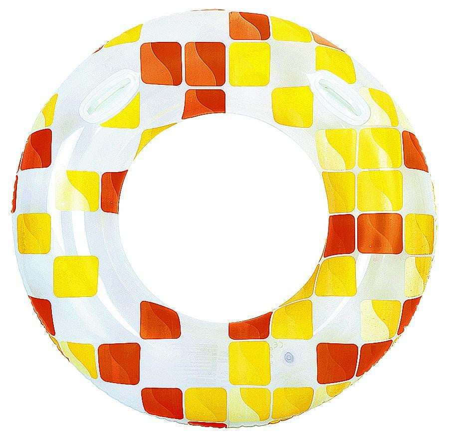 47" Yellow and Orange Fashion Mosaic Inflatable Swimming Pool Inner Tube Ring Float with Handles