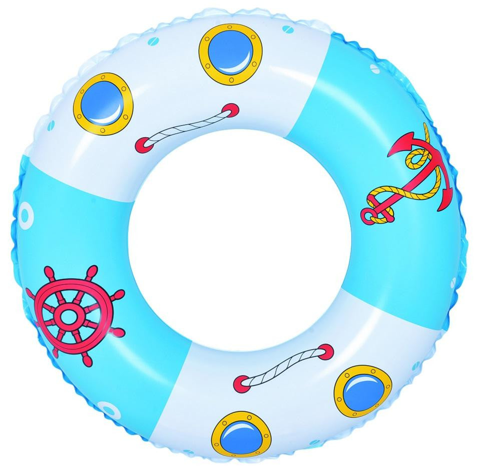 30" Blue and White Boat and Anchor Inflatable Swimming Pool Inner Tube Ring Float