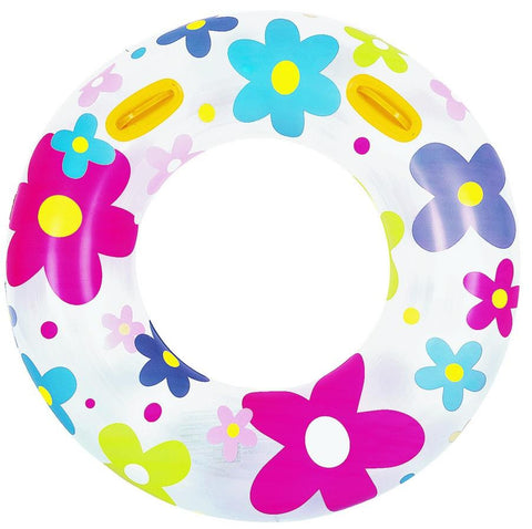 42" Fashion Flower Print Inflatable Swimming Pool Inner Tube Ring Float with Handles